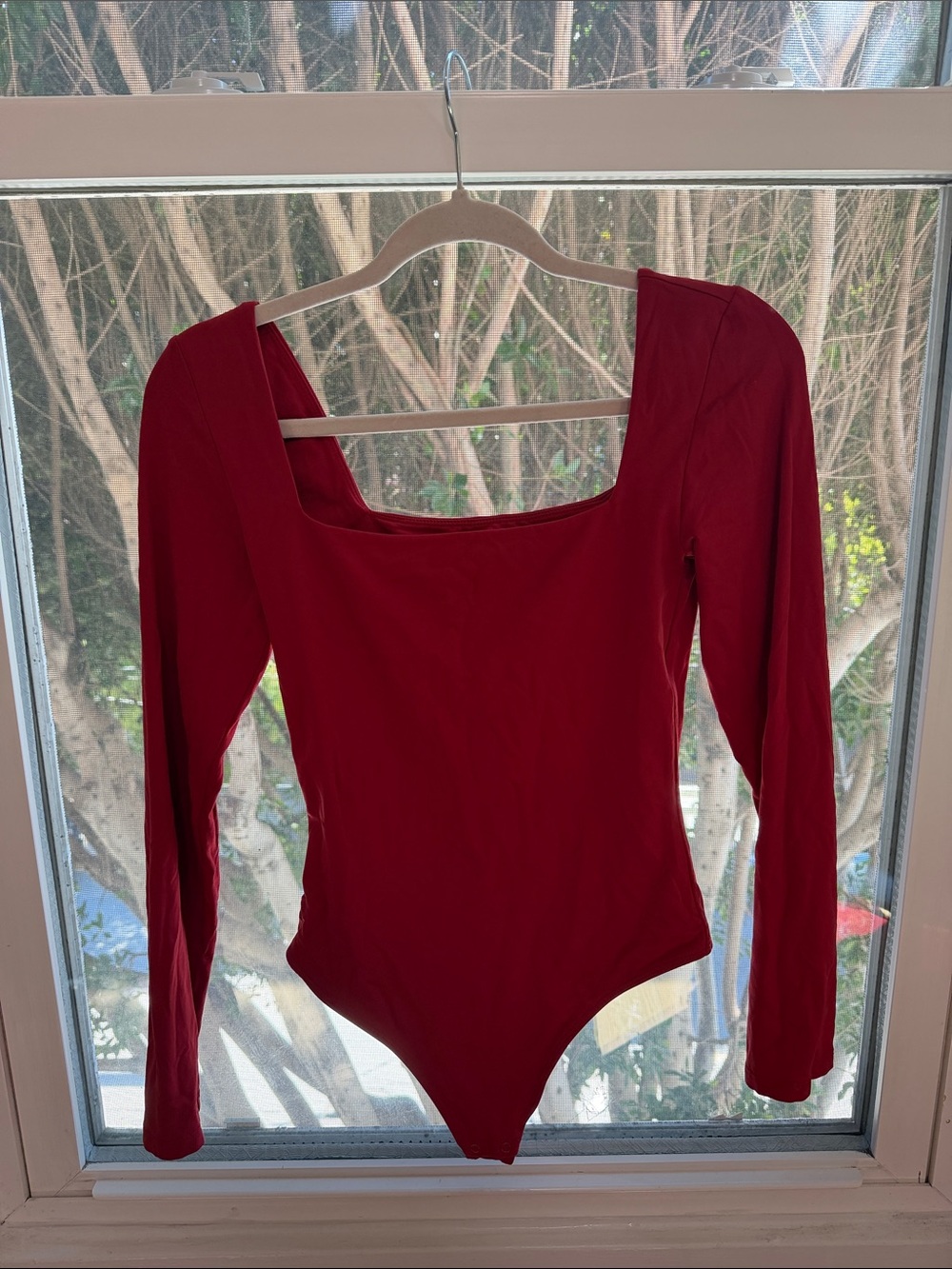 Aritzia Contour Long Sleeve Red Square Neck Bodysuit